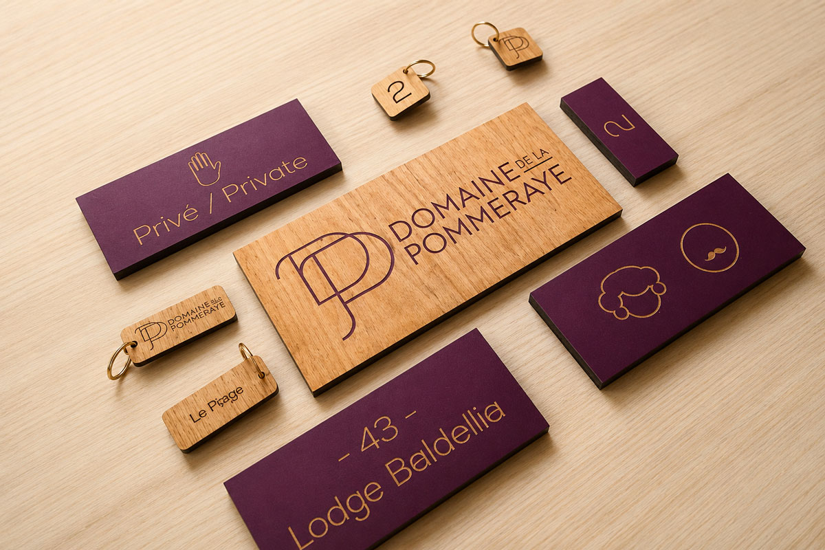 Signalétique complète en bois pour l'hôtellerie