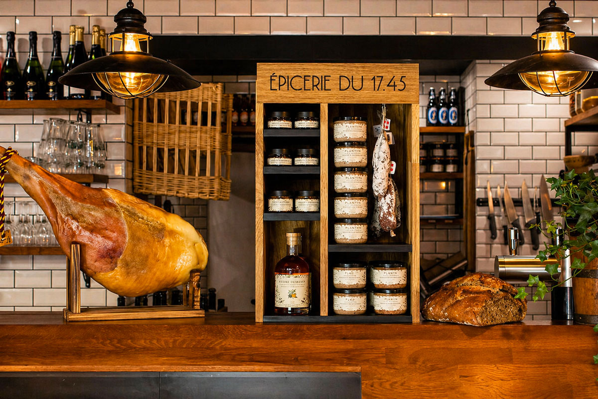 Présentoir en bois type meuble pour charcuterie